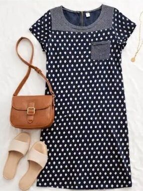 Navy Polka Dot Mini Dress with Pocket & back zipper